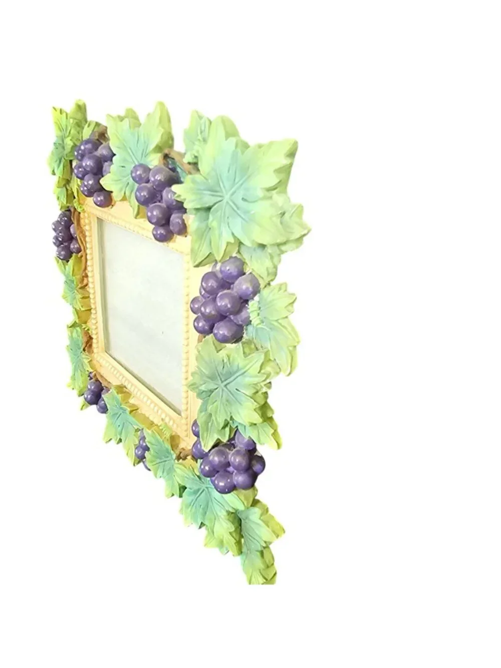 Vintage Grape Vine Photo Frame 3D Tuscan Kitchen Decor Green Leaves & Purple Gra